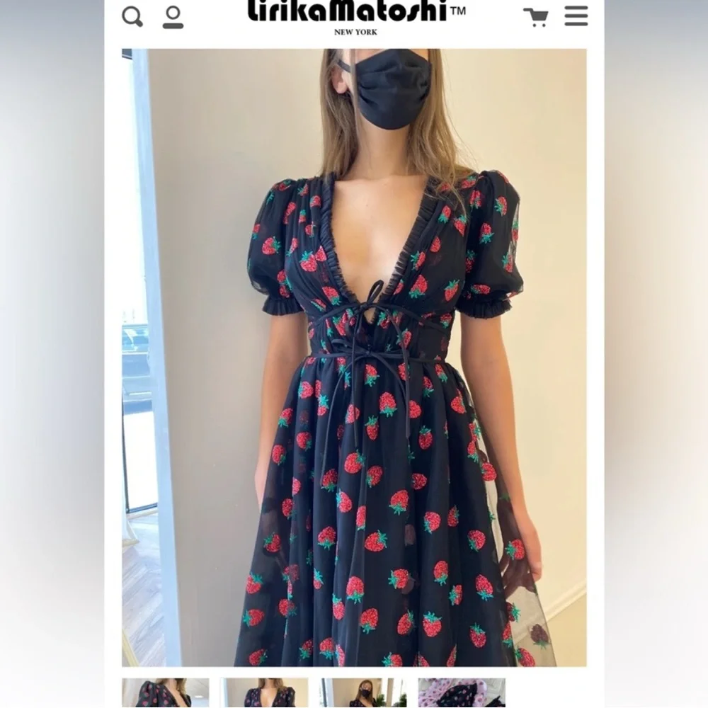 Lirika Matoshi Black Dress with Red Strawberry Print - Picture 2 of 7